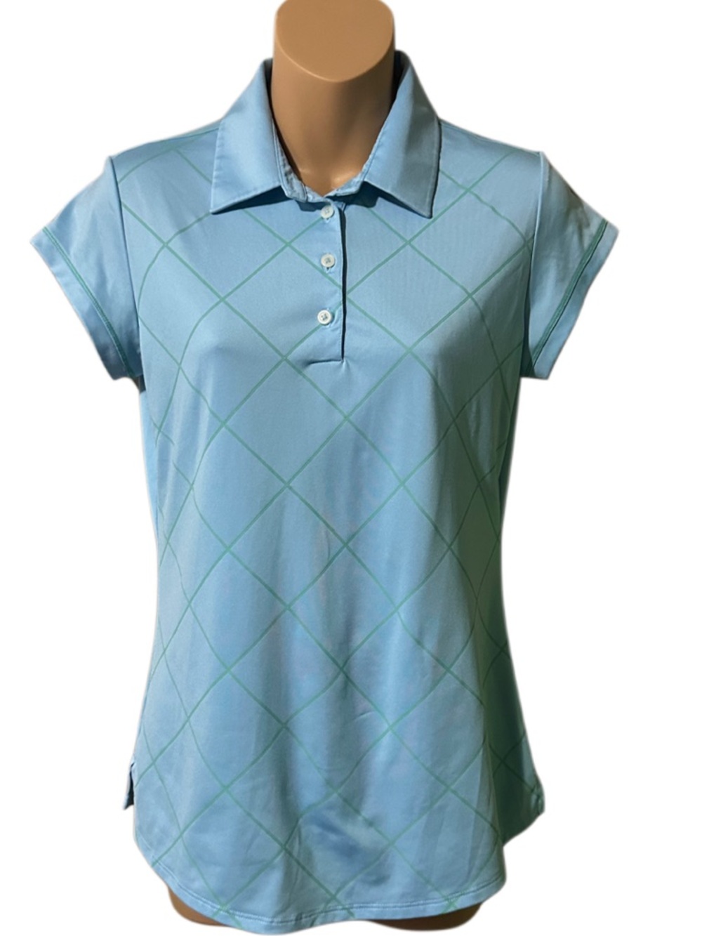 Adidas Climalite Golf Polo Shirt S Small Blue Green Argyle Womens